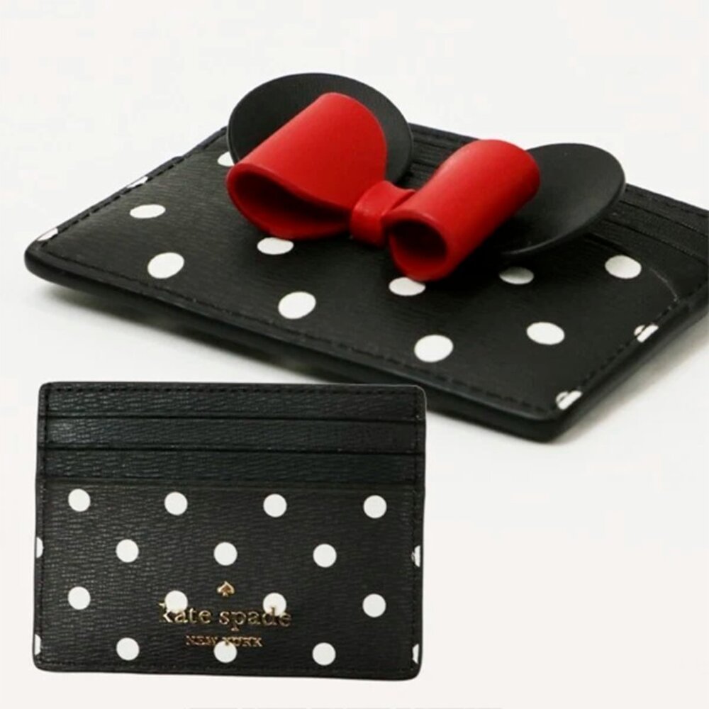 S Kate Spade Disney Minnie Mouse Cardholder Black Wallet Red Bow K4761 NWT $99